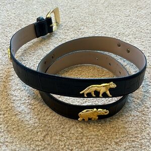 Black leather belt with gold animals -X-Large - 42 inches from buckle to tip